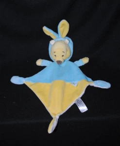 Doudou Winnie plat jaune bleu DISNEY NICOTOY capuche lapin amovible TTBE - Picture 1 of 1