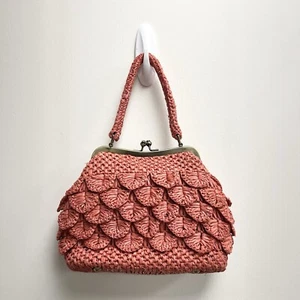 PATRICIA NASH Laureana Coral Raffia Frame Top Handle Bag Chain Strap Boho - Picture 1 of 11