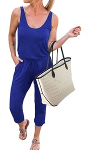 KIRUNDO Womens Jumpsuit Casual Sleeveless Drawstring Elastic Waist Romper Medium - Picture 1 of 6