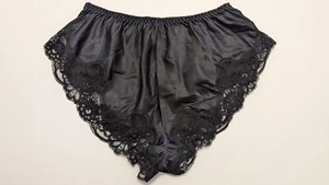 Vtg 1980s VIOLETTE Black Satin Ruffle Flutter Panties Knickers Sz M RARE USA - Picture 1 of 6