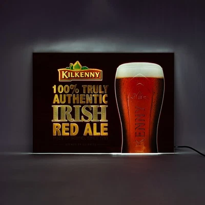 Kilkenny Bier LED Leuchtreklame Leuchtwerbung Holzschild rot inkl. Netzteil - Bild 1 von 4
