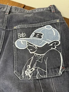 Jeans holgados vintage Y2K Bolo carpintero Southpole skate bordado gris 38x32 - Imagen 1 de 17