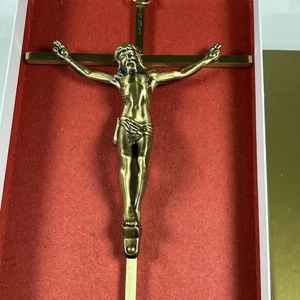Crocifisso da appendere vintage in ottone massiccio 9,5" croce da parete INRI Gesù cristianesimo - Foto 1 di 20