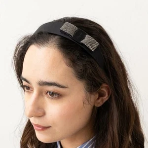 SALE FERRAGAMO Headband VARA Ribbon Metal Studs Brand Name Engraved Black NEW - Picture 1 of 6