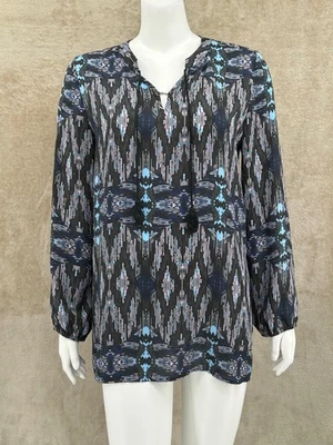 Top Collective Concepts Mujer Mediano Negro Ikat Túnica Borlas Transparentes Boho Oficina Foto 1 de 4