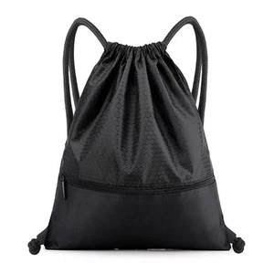 Drawstring Backpack Bag, Waterproof Draw String Back Sack with Zip Pocket, Gy... - Picture 1 of 7