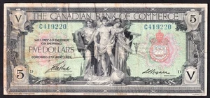 Canadian Bank Of Commerce 1917 $5 Five Dollar Banknote Small Logan C 419220 - Picture 1 of 2