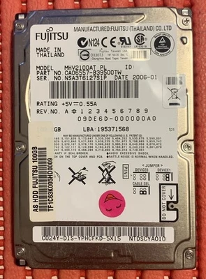 FUJITSU HDD 100GB 2.5" IDE HARD DISK MHV2100AT  100% TEST VEDI FOTO - Immagine 1 di 4