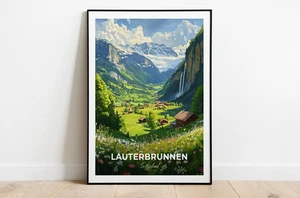 Lauterbrunnen Travel Poster Wall Art Print Switzerland Poster - Picture 1 of 5