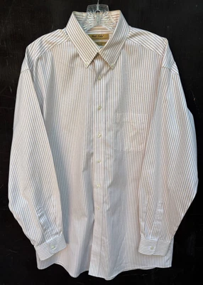 Camisa de vestir Roundtree & Yorke etiqueta dorada para hombre 15,5-35 blanca con algodón a rayas tostadas Foto 1 de 4