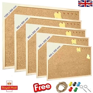 Cork Board Pin Message Notice Board Wooden Frame Office Memo School Pinboard UK - Picture 1 of 13
