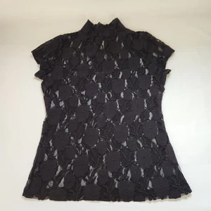 The Limited Mock Neck Blouse Women's Size S Black Lace Sheer - Picture 1 of 10