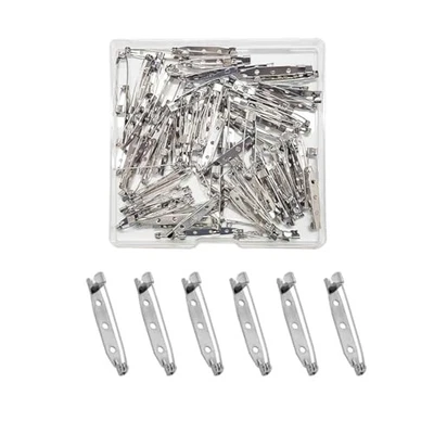 100 Pcs Locking Pins Backs Safety Clasp Brooch, Silver Brooch Pin, Bar 38mm - Image 1 of 4
