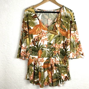 Girl With Curves Women's Tropical Floral Tunic Blouse Top Sz Large Dolman Sleeve - Picture 1 of 19