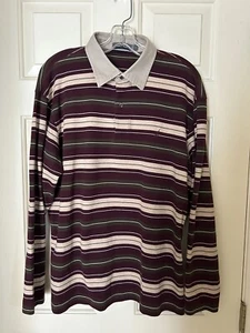 NAUTICA Herren Langarm Pullover Shirt L beige/lila/gestreift EUC - Bild 1 von 5