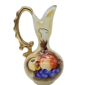 Vintage Enseco E2350 Japan Handpainted Fruits Gold Trip Sm Pitcher 6.5" tall - Picture 1 of 8