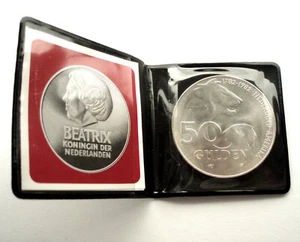 NETHERLANDS 50 GUDEN 1982 Dutch-American Friendship, Silver UNC in Mint HolderB4 - Picture 1 of 6