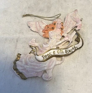 Rosa Engel Ornament hält einen Frieden auf Erden Banner - Bild 1 von 1