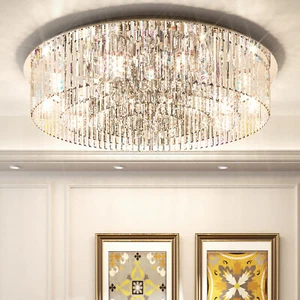 K9 Crystal Flush Mount Chandelier Light Fixture Elegant Ceiling Lights Bedroom - Picture 1 of 18