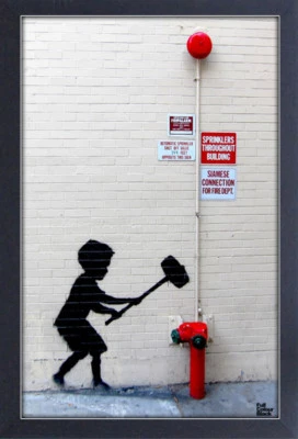 BANKSY HAMMER BOY 13x19 FRAMED GELCOAT POSTER STREET ART ARTIST PAINT LONDON NEW - Image 1 of 2