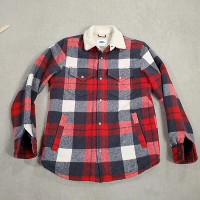 Antigua Chaqueta Azul Marino Para Hombre Pequeña Roja Gris Sherpa Polar A Presión Abrigo A Cuadros Foto 1 de 4