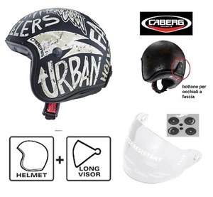 Casco CABERG Freeride Nuke nero opaco jet vintage omologato visiera aperto - Foto 1 di 1