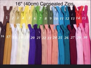 Concealed Invisible Zips 16"(40cm) For Sewing Dresses-Upholstery-Cushons-Pillows - Picture 1 of 27