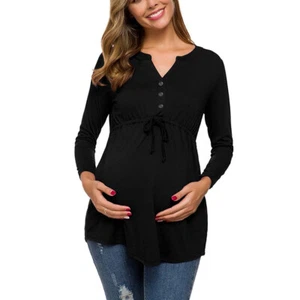 Neck Blouse Casual Clothes Maternity Women Tops Pregnant Shirts Long Sleeves V - Picture 1 of 15