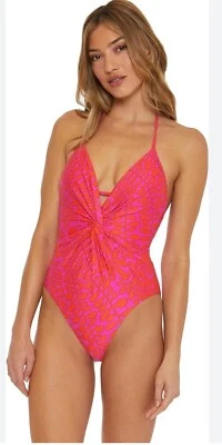 Trina Turk Swim Spa Trellis Plunge 1 件 12 挂式游泳套装粉色 184 美元全新带标签💐 — 第 1/4 张图片