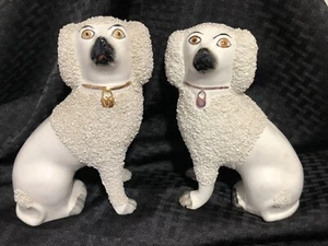 Antique Staffordshire Confetti Poodle Porcelain Dogs Set 7” - Picture 1 of 14