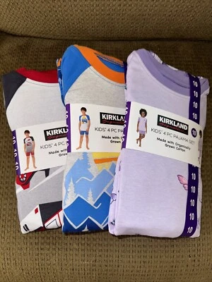 NEW Kirkland Signature Kids’ 4-Piece Cotton Pajama Set, Size 10 - Image 1 of 4