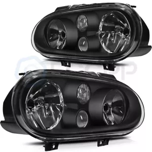 Headlights Assembly For Volkswagen Golf Cabrio 1999-2006 Black Halogen Lamp Pair - Picture 1 of 5