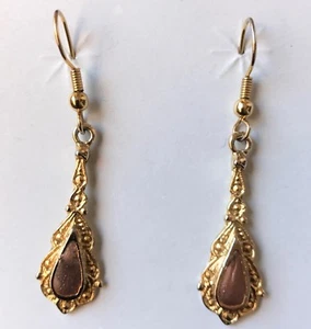 Vintage 1970's Fashion Jewelry Goldtone Hoop Dangling "Amethyst" Earrings - Picture 1 of 1