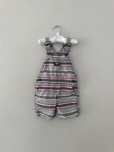 OshKosh Boys Stripes Red White Blue Short Overalls 24m VestBak - Picture 1 of 3