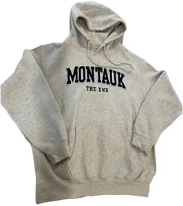 "Montauk The End" Filz Buchstaben/Stickerei schweres graues Kapuzenpullover Large - Bild 1 von 11