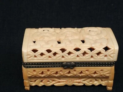 Коллекционная старая китайская тибетская шкатулка для ювелирных изделий с 3 милыми обезьянами ручной работы чудесный подарок - Изображение 1 из 4