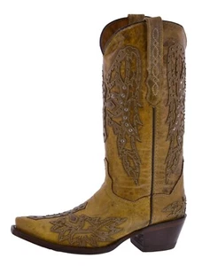 Womens Sand Western Boots Cowgirl Cowboy Snip Bota Mujer Vaquera Size 6, 7, 8, 9 - Picture 1 of 5