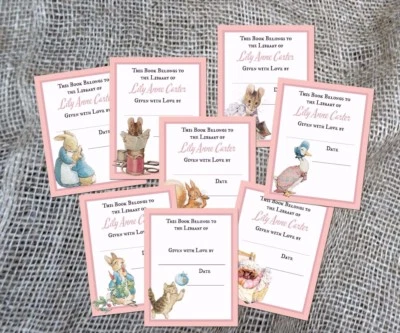 CUSH-N-CRAFT 8 Personalised Rabbits and Woodland Character 'This book belongs to' Book Plates