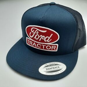Ford Tractor Flat Bill Baseball Cap Embroidered Patch Mesh Snapback Navy Blue
