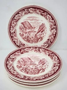 Set Of 4 Currier & Ives Red Homer Laughlin Bread Plates Hudson River 6 3/8" - Picture 1 of 6