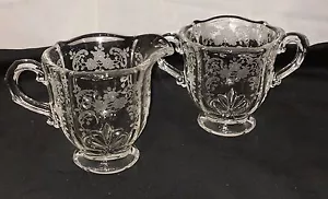 Fostoria MEADOW ROSE CRYSTAL *3" - 4 oz FOOTED* INDIVIDUAL CREAMER & SUGAR*#2496 - Picture 1 of 1