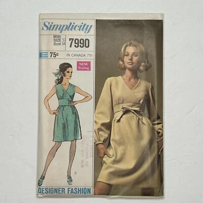 1960s Simplicity UNCUT Sewing Pattern 7990 Designer Fashion Misses Dress Size 12 - Image 1 of 2