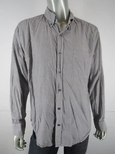 Camisa Vince Abotonada Talla XL Para Hombre Marrón Gris Marfil Algodón Rayas Manga Larga - Imagen 1 de 11