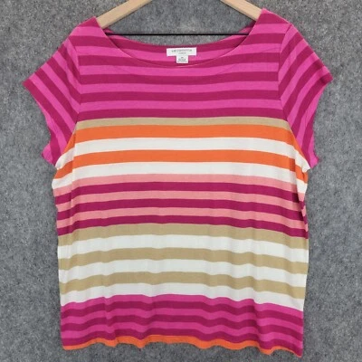 Liz Claiborne Shirt Womens 2X Aquatic Garden Pink Berry Striped Pullover Soft - Image 1 of 4