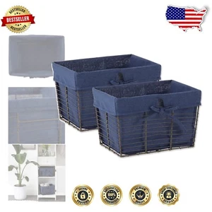 Rustic Farmhouse Storage Baskets with Vintage French Blue Liners - 2 Piece Set - Picture 1 of 10