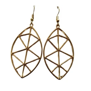 Goldtone Earrings Large Shield Cutout Geometric French Wire Pierced - Bild 1 von 6
