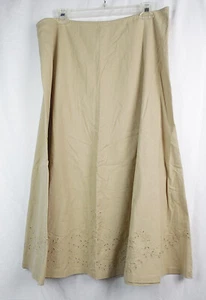 Jones Wear Studio Beige Tan Linen Blend Long A-Line Eyelet Border Skirt 14 - Picture 1 of 2