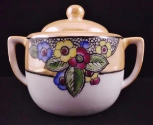 Noritake M Sm Mini Peach Lusterware Covered Sugar Bowl Flowers Vtg Hand Painted - Picture 1 of 7