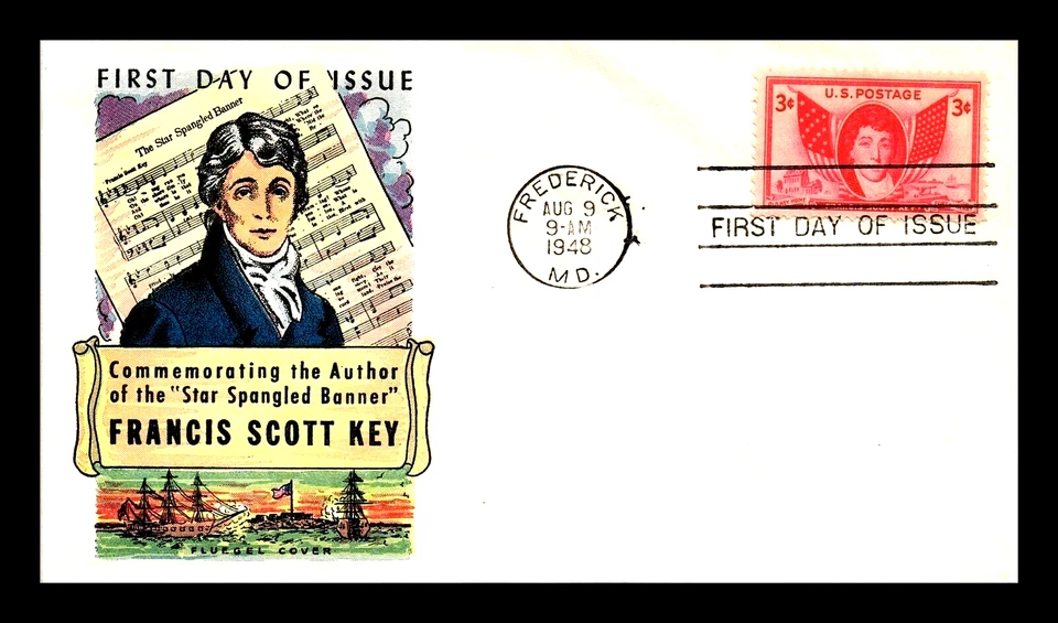 962 3c Stamp (1948) FRANCIS SCOTT KEY & STAR SPANGLED BANNER FDC BY FLUEGEL ! - Image 1 of 1