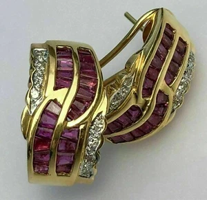 2Ct Lab Created Baguette Cut Red Ruby Huggie Hoop Earrings 14K Yellow Gold FN - Picture 1 of 6